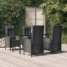 vidaXL 5 részes fekete polyrattan kerti étkezőgarnitúra párnákkal kerti bútor