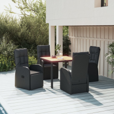 vidaXL 5 részes fekete polyrattan kerti étkezőgarnitúra párnákkal kerti bútor
