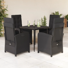 vidaXL 5 részes fekete polyrattan kerti étkezőgarnitúra párnákkal kerti bútor