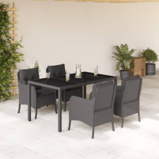vidaXL 5 részes fekete polyrattan kerti étkezőgarnitúra párnákkal kerti bútor