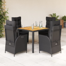 vidaXL 5 részes fekete polyrattan kerti étkezőgarnitúra párnákkal kerti bútor