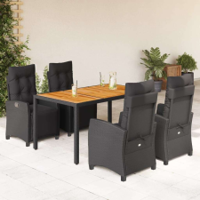 vidaXL 5 részes fekete polyrattan kerti étkezőgarnitúra párnákkal kerti bútor