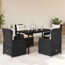 vidaXL 5 részes fekete polyrattan kerti étkezőgarnitúra párnákkal kerti bútor