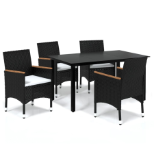 vidaXL 5 részes fekete polyrattan kerti étkezőgarnitúra párnákkal (3094999) kerti bútor