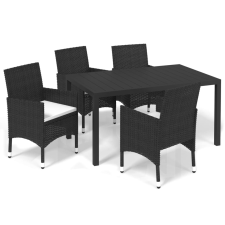vidaXL 5 részes fekete polyrattan kerti étkezőgarnitúra párnákkal (3095011) kerti bútor