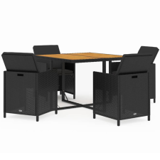 vidaXL 5 részes fekete polyrattan kerti étkezőgarnitúra párnákkal (3095519) kerti bútor