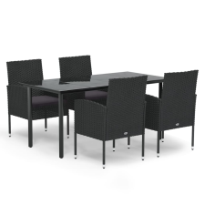 vidaXL 5 részes fekete polyrattan kerti étkezőgarnitúra párnákkal (3156774) kerti bútor