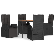 vidaXL 5 részes fekete polyrattan kerti étkezőgarnitúra párnákkal (3157599) kerti bútor