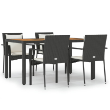 vidaXL 5 részes fekete polyrattan kerti étkezőgarnitúra párnákkal (3157965) kerti bútor