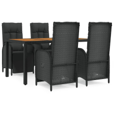 vidaXL 5 részes fekete polyrattan kerti étkezőgarnitúra párnákkal (3185076) kerti bútor