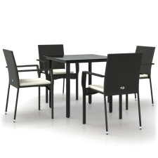vidaXL 5 részes fekete polyrattan kerti étkezőgarnitúra párnákkal (3185132) kerti bútor