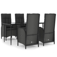 vidaXL 5 részes fekete polyrattan kerti étkezőgarnitúra párnákkal (3185171) kerti bútor
