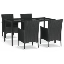 vidaXL 5 részes fekete polyrattan kerti étkezőgarnitúra párnákkal (3187326) kerti bútor