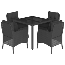 vidaXL 5 részes fekete polyrattan kerti étkezőgarnitúra párnákkal (3211849) kerti bútor