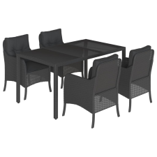 vidaXL 5 részes fekete polyrattan kerti étkezőgarnitúra párnákkal (3211850) kerti bútor