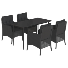 vidaXL 5 részes fekete polyrattan kerti étkezőgarnitúra párnákkal (3211922) kerti bútor