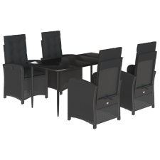 vidaXL 5 részes fekete polyrattan kerti étkezőgarnitúra párnákkal (3212314) kerti bútor
