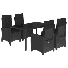 vidaXL 5 részes fekete polyrattan kerti étkezőgarnitúra párnákkal (3212638) kerti bútor