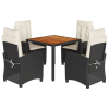 vidaXL 5 részes fekete polyrattan kerti étkezőgarnitúra párnákkal (3212654)