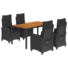 vidaXL 5 részes fekete polyrattan kerti étkezőgarnitúra párnákkal (3212665) kerti bútor