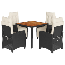 vidaXL 5 részes fekete polyrattan kerti étkezőgarnitúra párnákkal (3212901) kerti bútor