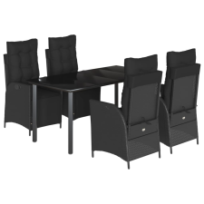 vidaXL 5 részes fekete polyrattan kerti étkezőgarnitúra párnákkal (3213402) kerti bútor