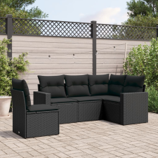 vidaXL 5 részes fekete polyrattan kerti kanapészett párnákkal kerti bútor