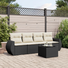 vidaXL 5 részes fekete polyrattan kerti kanapészett párnákkal kerti bútor