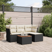 vidaXL 5 részes fekete polyrattan kerti kanapészett párnákkal kerti bútor