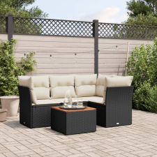 vidaXL 5 részes fekete polyrattan kerti kanapészett párnákkal kerti bútor