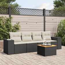 vidaXL 5 részes fekete polyrattan kerti kanapészett párnákkal kerti bútor