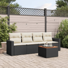 vidaXL 5 részes fekete polyrattan kerti kanapészett párnákkal kerti bútor