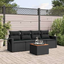 vidaXL 5 részes fekete polyrattan kerti kanapészett párnákkal kerti bútor
