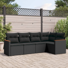 vidaXL 5 részes fekete polyrattan kerti kanapészett párnákkal kerti bútor