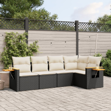 vidaXL 5 részes fekete polyrattan kerti kanapészett párnákkal kerti bútor