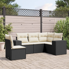vidaXL 5 részes fekete polyrattan kerti kanapészett párnákkal kerti bútor