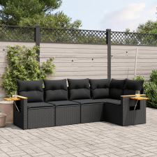 vidaXL 5 részes fekete polyrattan kerti kanapészett párnákkal kerti bútor