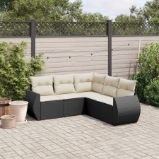 vidaXL 5 részes fekete polyrattan kerti kanapészett párnákkal kerti bútor