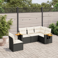 vidaXL 5 részes fekete polyrattan kerti kanapészett párnákkal kerti bútor