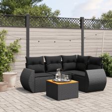 vidaXL 5 részes fekete polyrattan kerti kanapészett párnákkal kerti bútor