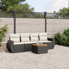 vidaXL 5 részes fekete polyrattan kerti kanapészett párnákkal kerti bútor