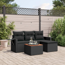 vidaXL 5 részes fekete polyrattan kerti kanapészett párnákkal kerti bútor