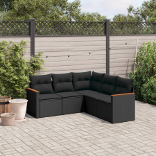 vidaXL 5 részes fekete polyrattan kerti kanapészett párnákkal kerti bútor