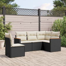 vidaXL 5 részes fekete polyrattan kerti kanapészett párnákkal kerti bútor