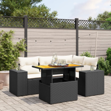 vidaXL 5 részes fekete polyrattan kerti kanapészett párnákkal kerti bútor