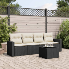 vidaXL 5 részes fekete polyrattan kerti kanapészett párnákkal kerti bútor