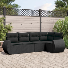 vidaXL 5 részes fekete polyrattan kerti kanapészett párnákkal kerti bútor