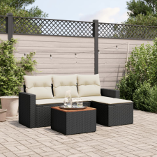 vidaXL 5 részes fekete polyrattan kerti kanapészett párnákkal kerti bútor