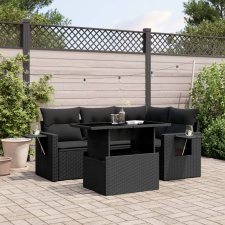 vidaXL 5 részes fekete polyrattan kerti kanapészett párnákkal kerti bútor