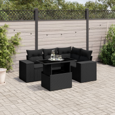 vidaXL 5 részes fekete polyrattan kerti kanapészett párnákkal kerti bútor